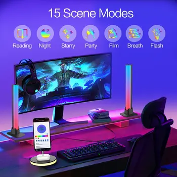 Wiscolor Smart RGB Light Bar RGBIC LED Desk Light Music Sync Ambient Lighting with Alexa for Gaming TV Backlight PC Monitor Desk Work