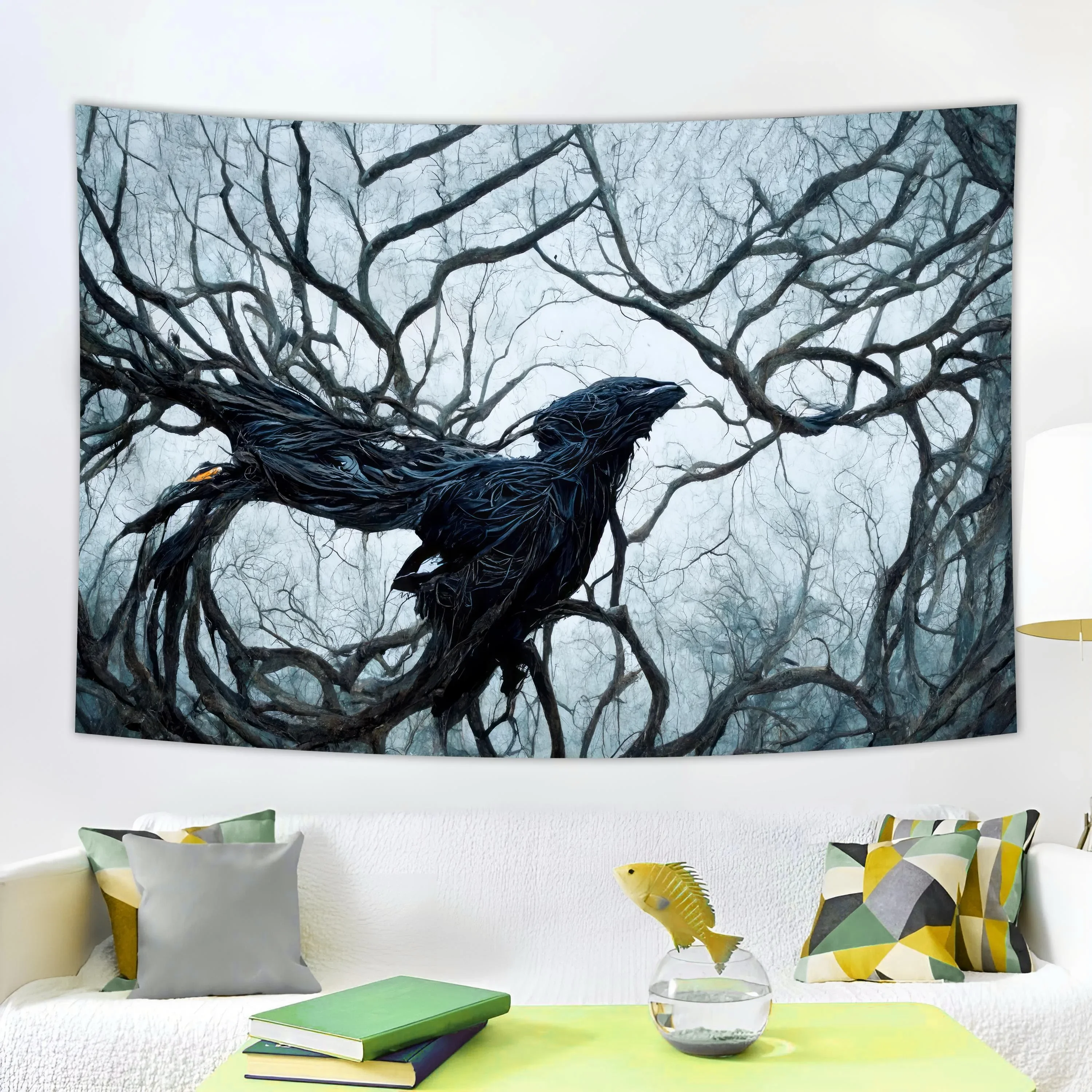 

Psychedelic Forest Dark Abstract Crow Wood Dynamic Decoration Family Dorm Tapestry