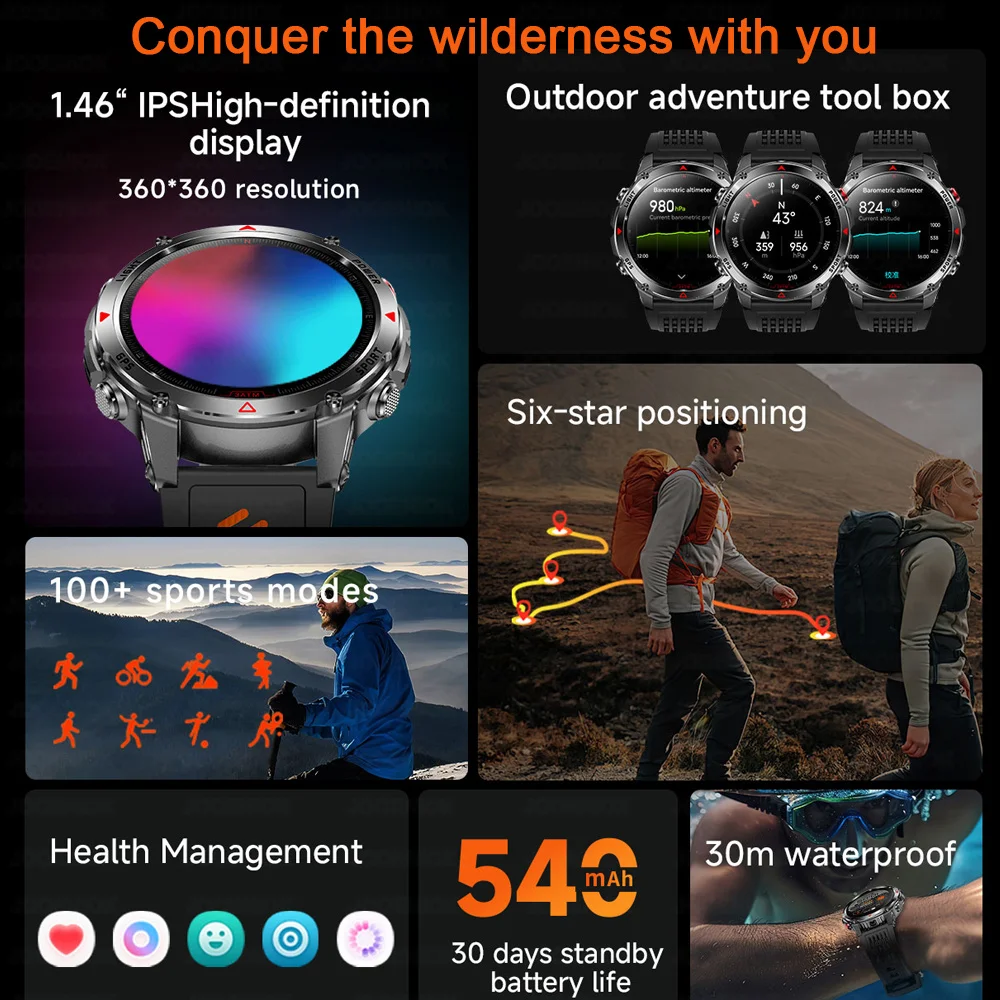 2026 New Military GPS Six-star Positioning SmartWatch Men Run RIDE Fitness Compass Tracker 10ATM Waterproof BT Call Sports Watch