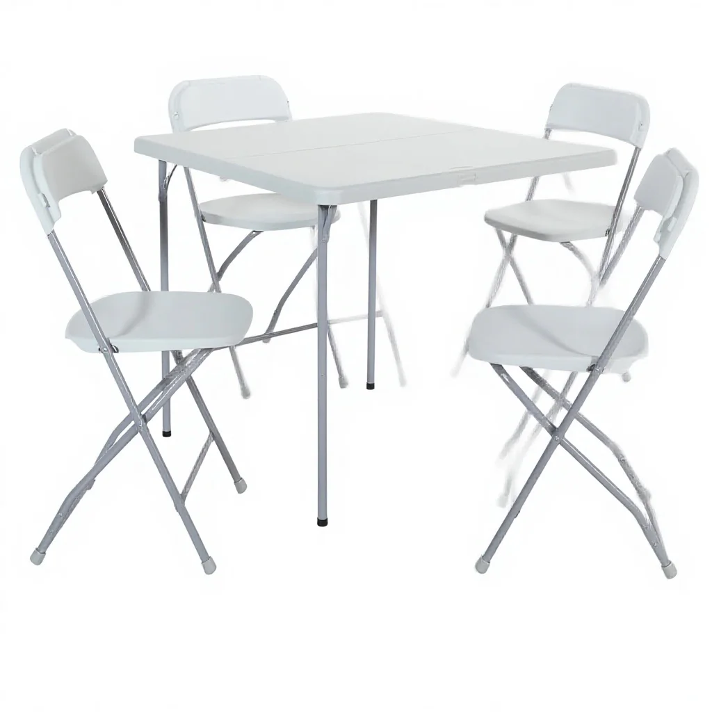 

Manufacturer Direct 5-Piece Folding Square Table & Chair Set, Light Grey Resin Commercial Dining Set For Office & Events