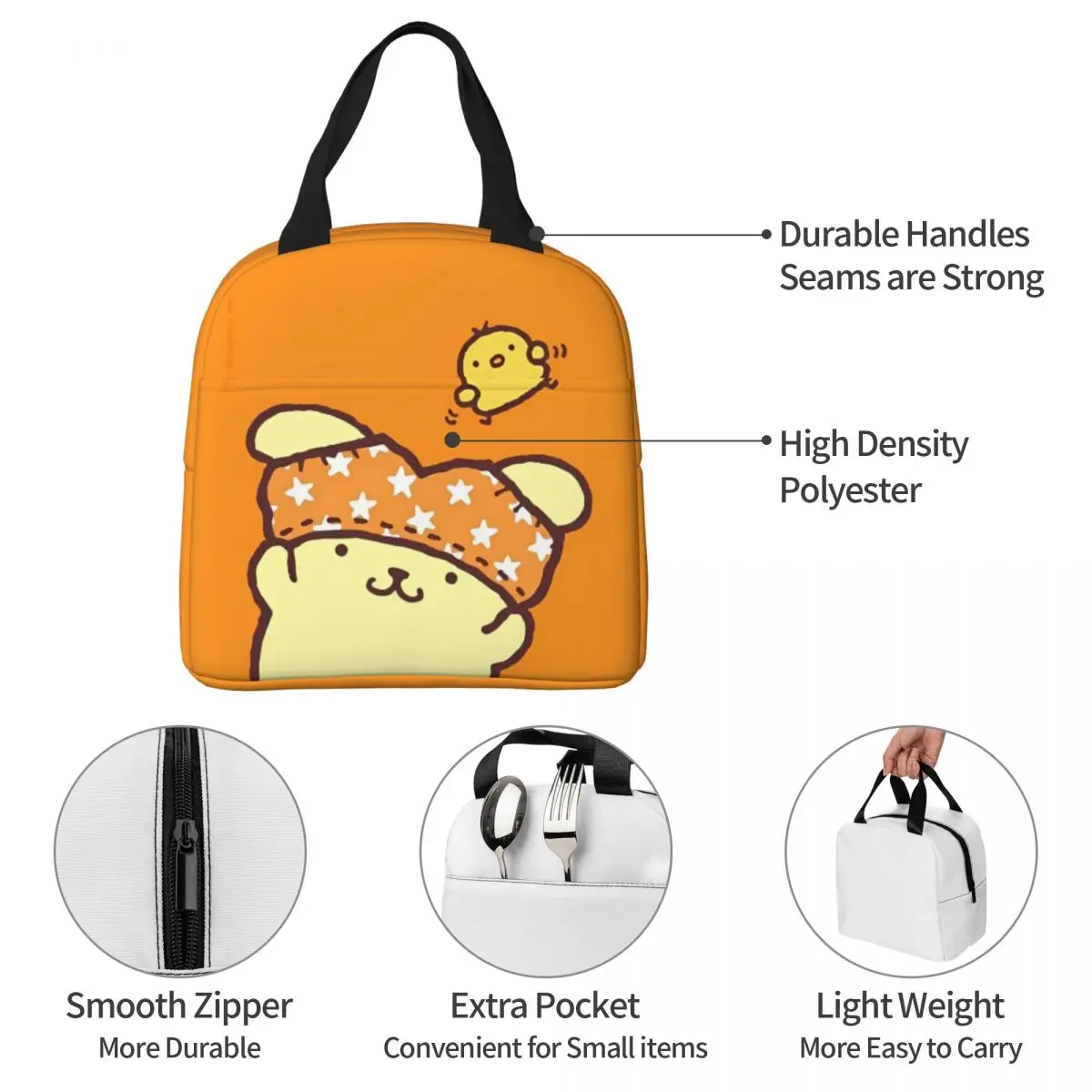 Kawaii Pom Pom Pom Pin Cartoon Geïsoleerde Lunchtas Lekvrije Lunchtas Koeltas Tote Lunchbox School Reizen Bento Zakje