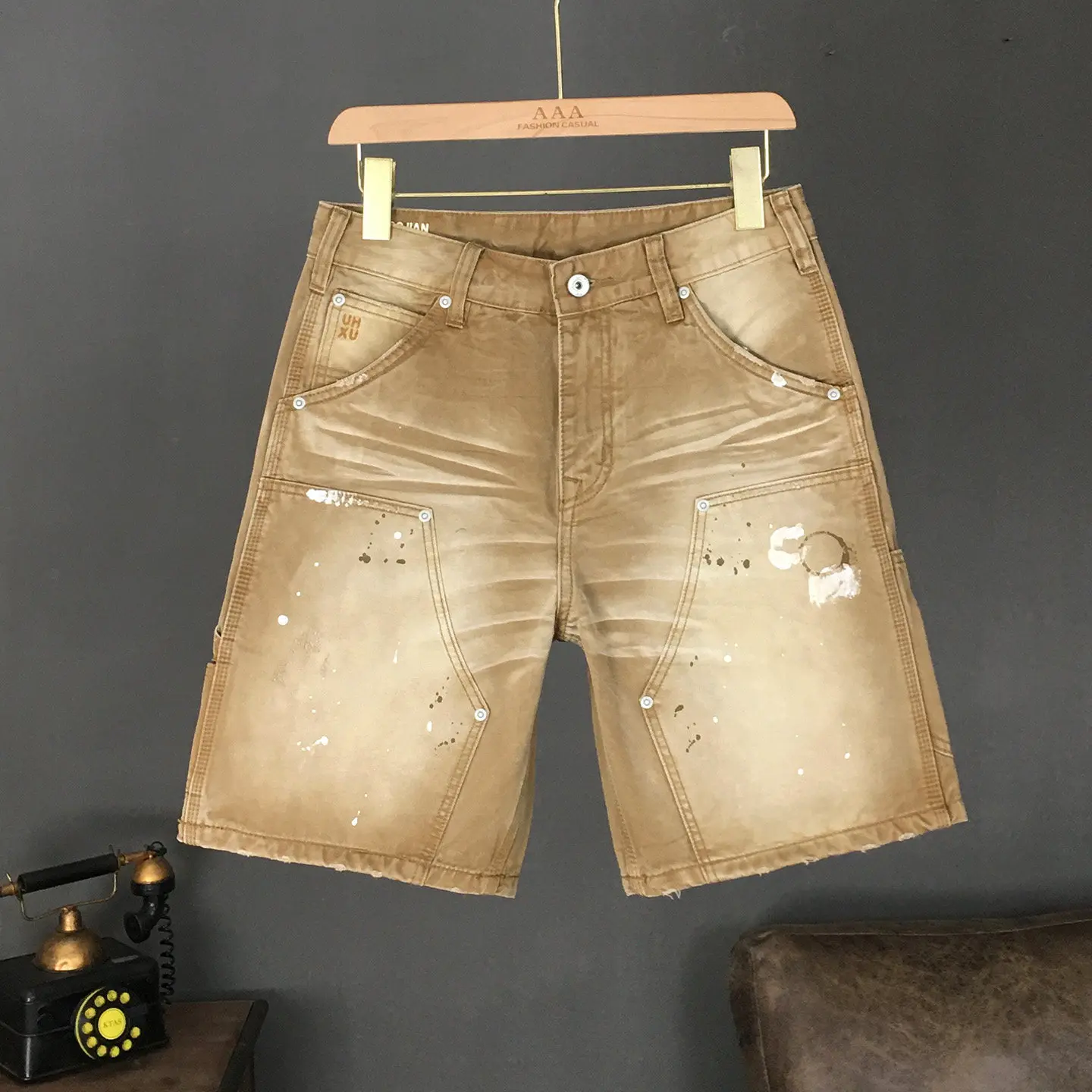Pantalones Cortos de Mezclilla Lavada 100% Algodón de Alta Calidad para Hombre, Estilo Americano Vintage, con Graffiti, Corte Holgado y Recto, Tipo Bermuda, para Verano