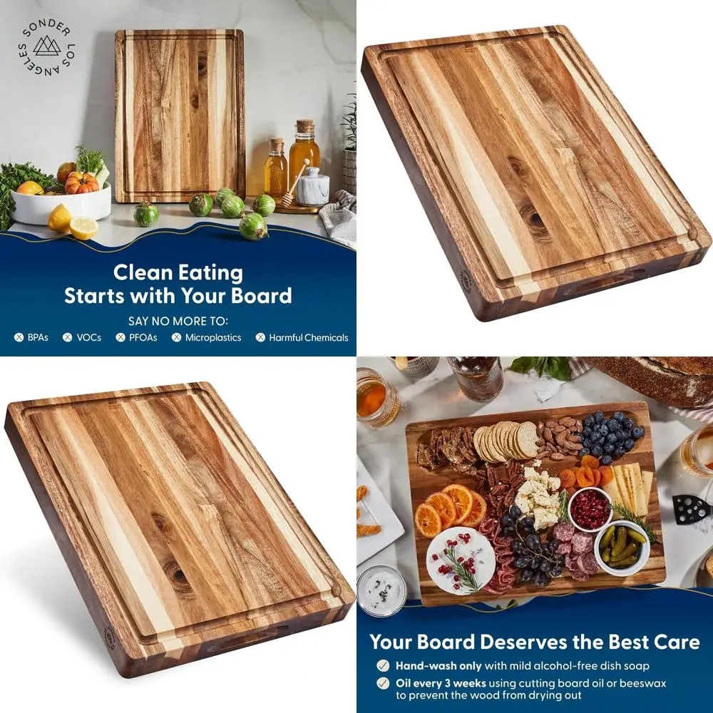 

Готовая разделочная доска из дерева акации с пазом для сока и поддоном для сортировки, 16x12x1,5 дюйма