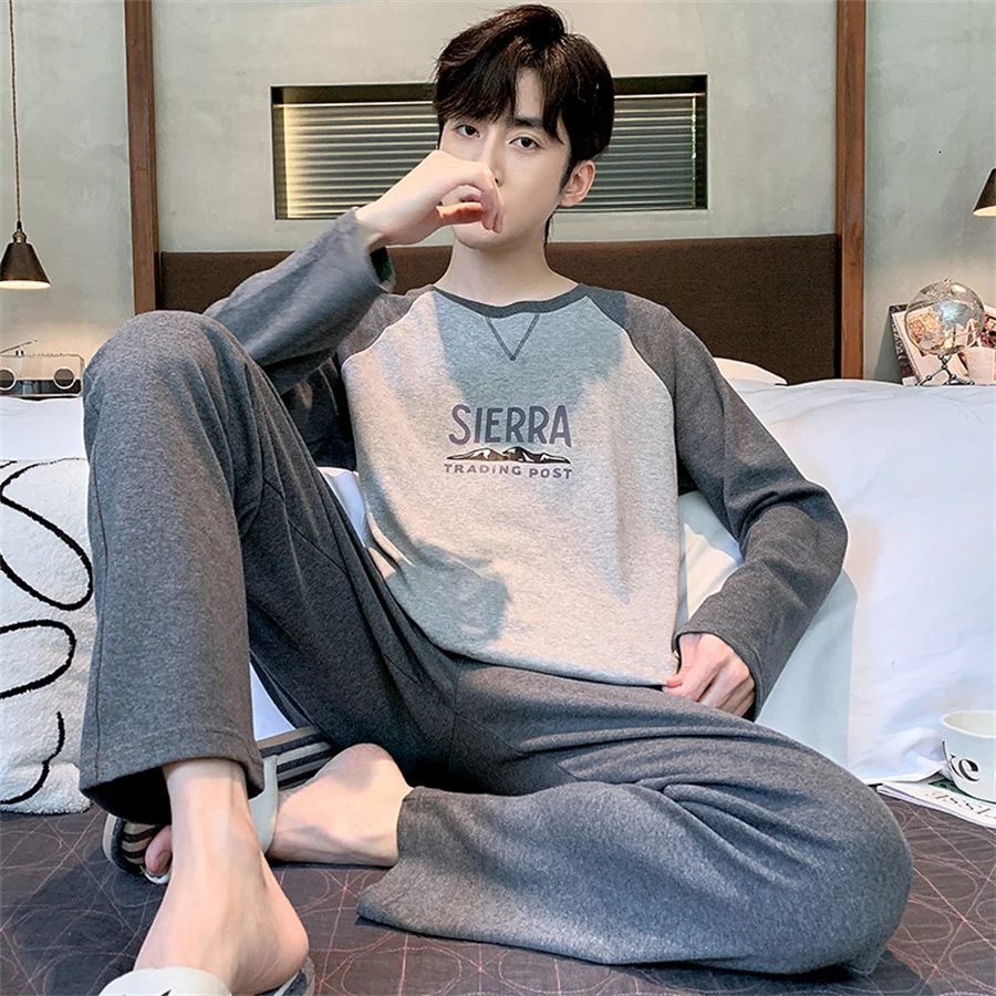 

Fashion Pajamas Sets Men's Spring Long-sleeved Tops with Trousers Cotton Homewear Comfort Simple Sleepwear Two Pieces Loungewear
