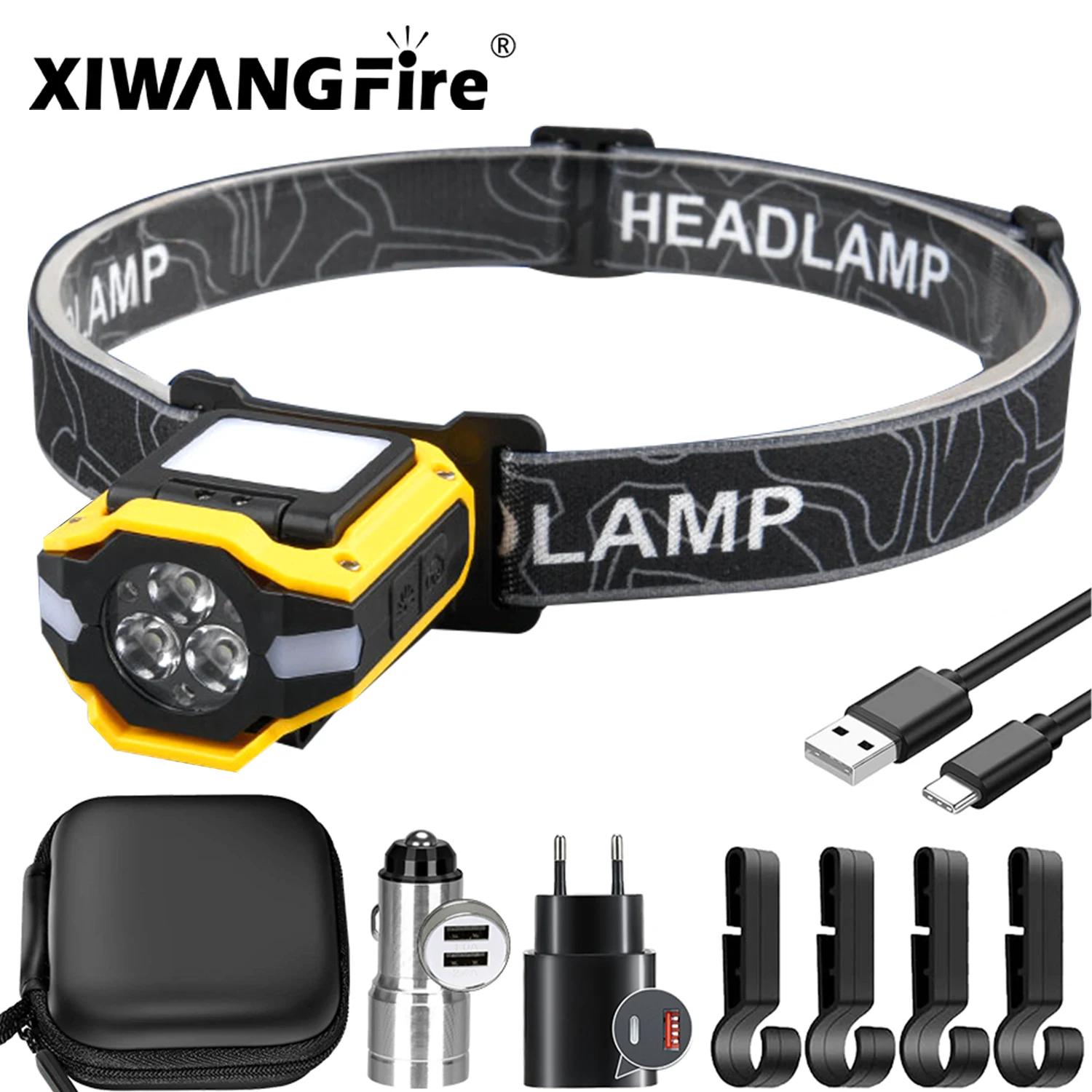 XIWANGFIRE Inductive Headlight with Digital Battery Display, USB Rechargeable Camping and Fishing Lantern with 6 Lighting Modes