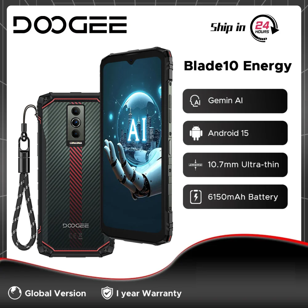 

Прочный телефон DOOGEE Blade10 Energy, 24 ГБ, 128 ГБ, 6150 мАч, аккумулятор, 6,56 дюйма, HD + экран UNISOC T7250 Android 15 NFC Widevine L1