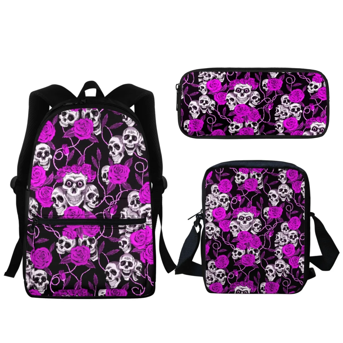 Mochila escolar con diseño de calavera y Rosa de terror para estudiantes, gran capacidad, con cremallera, para jardín de infantes, para niñas y niños