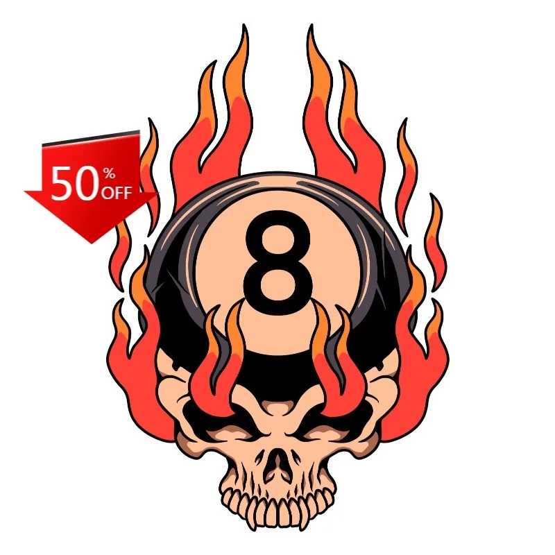 

Flame Eight Ball Sticker Billiards Retro Vintage Design Devil 8 Skull Pool Waterproof Decal Car Accessories