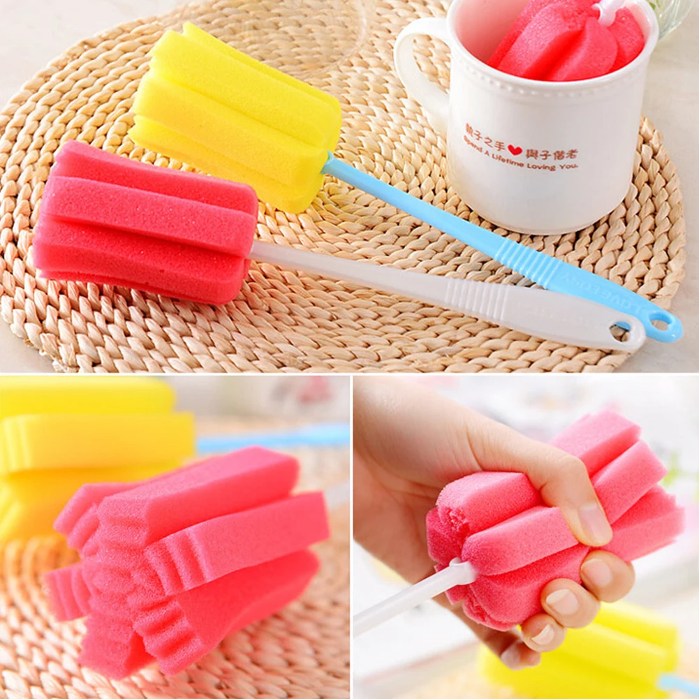 3pcs Sponge Cleaning Brush Home Kitchen Cleaning Accessories Long Handle Brush Bottle Cup Glass Washing Clean Tool Cleaner Brush