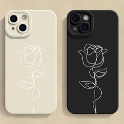 Hot Line rose Silicone Phone Case for IPhone 16 15 14 13 12 11 Pro Max Mini X XS Max XR Soft Matte Shockproof Cover