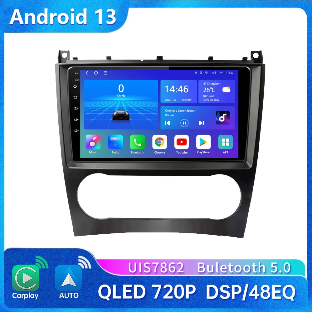 Android 13 Car Radio For Mercedes Benz C Class W203 2005-2009 C200 C230 C240 C320 C350 CLK W209 GPS Navigation Wireless Carplay