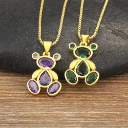 AIBEF Cute Bear 6 Colors Crystal Pendant Women Necklace Fashion Korean Jewelry Exquisite Girl Birthday Party Children's Day Gift