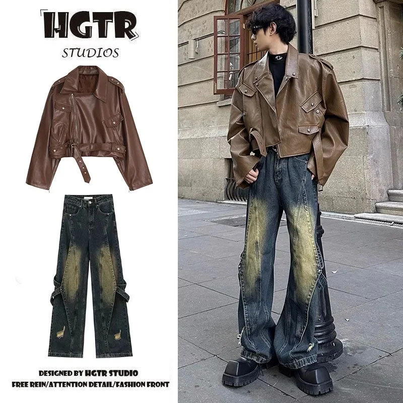 heavy-du-patchwork-design-jeans-with-multiple-kets-and-rivet-slanting-door-design-two-piece-set-for-teenage-boys