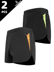 Men's Running Shorts with Zipper Pockets Elastic waist Black Gym Shorts Breathable Fabric Running Workout Athletic Shorts 2pcs