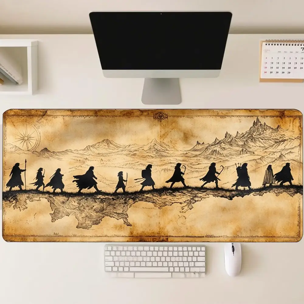 Vintage Map Fellowship Silhouette Gaming Mouse Pad Non‑Slip Rubber Desk Mat Retro Parchment Art For Gaming And Daily Desktop Use