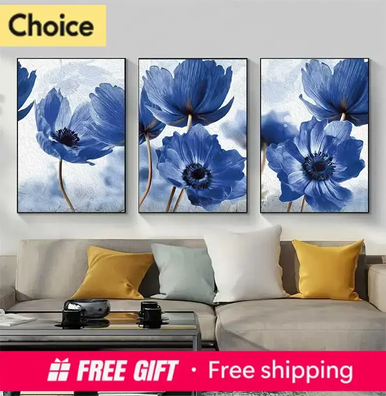 Blumen-Botanik-Leinwanddruck Abstraktes Blaues Blumen-Pflanzen-Poster Nordischer Stil Wandkunst Gemälde Skandinavische Dekoration Bild