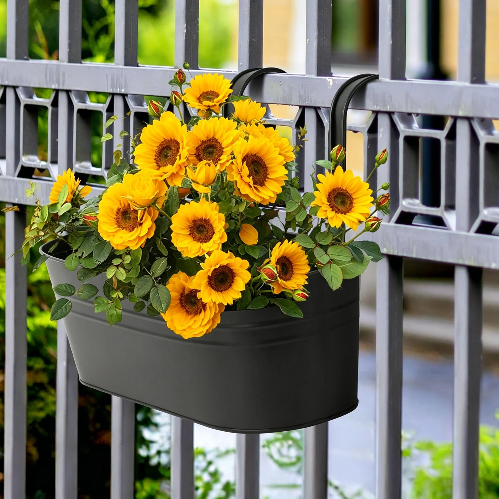 

Набор из 3 черных металлических подвесных кашпо (ведер) для цветов, 15,7 дюйма, для ограждений и перил сада, для посадки растений