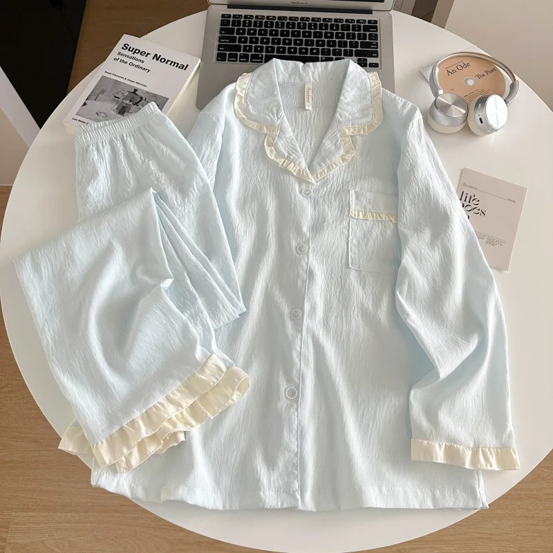 New Girls Student Spring Autumn Casual Long-sleeve Pajamas Sleep Pants Woman Homewear Ladies Casual Pajamas Loose Homewear Women