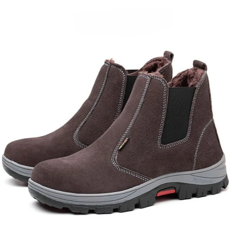 Heavy Duty Winter Fleece Lined Cowhide High Top Welding Shoes Anti Smash Anti Puncture for Men​