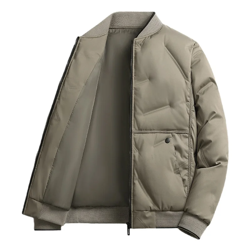 سترة شتوية دافئة للرجال فضفاضة مقاس كبير بلون سادة وياقة واقفة موضة الأعمال معطف مبطن غير رسمي سميك سترة مقاومة للبرد