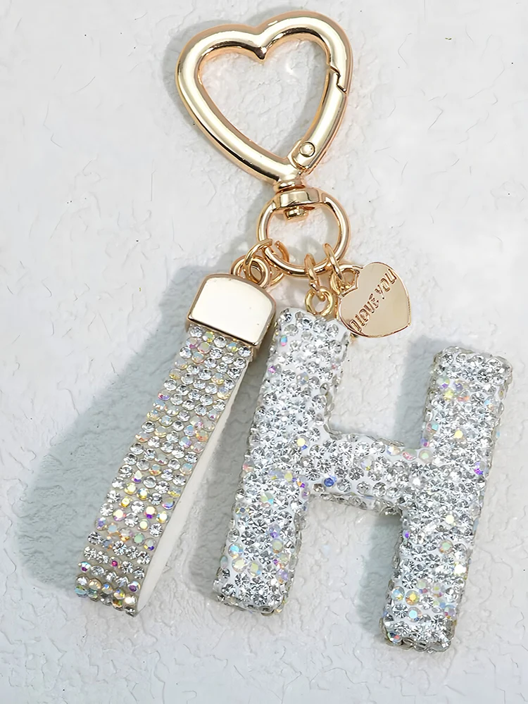 Glänzender Diamant-Besatz 26 Englische Initialen Schlüsselanhänger Auto Hochwertiger Schlüsselring Damenhandtasche Zierlicher Anhänger Thanksgiving-Geschenke – Detail 8