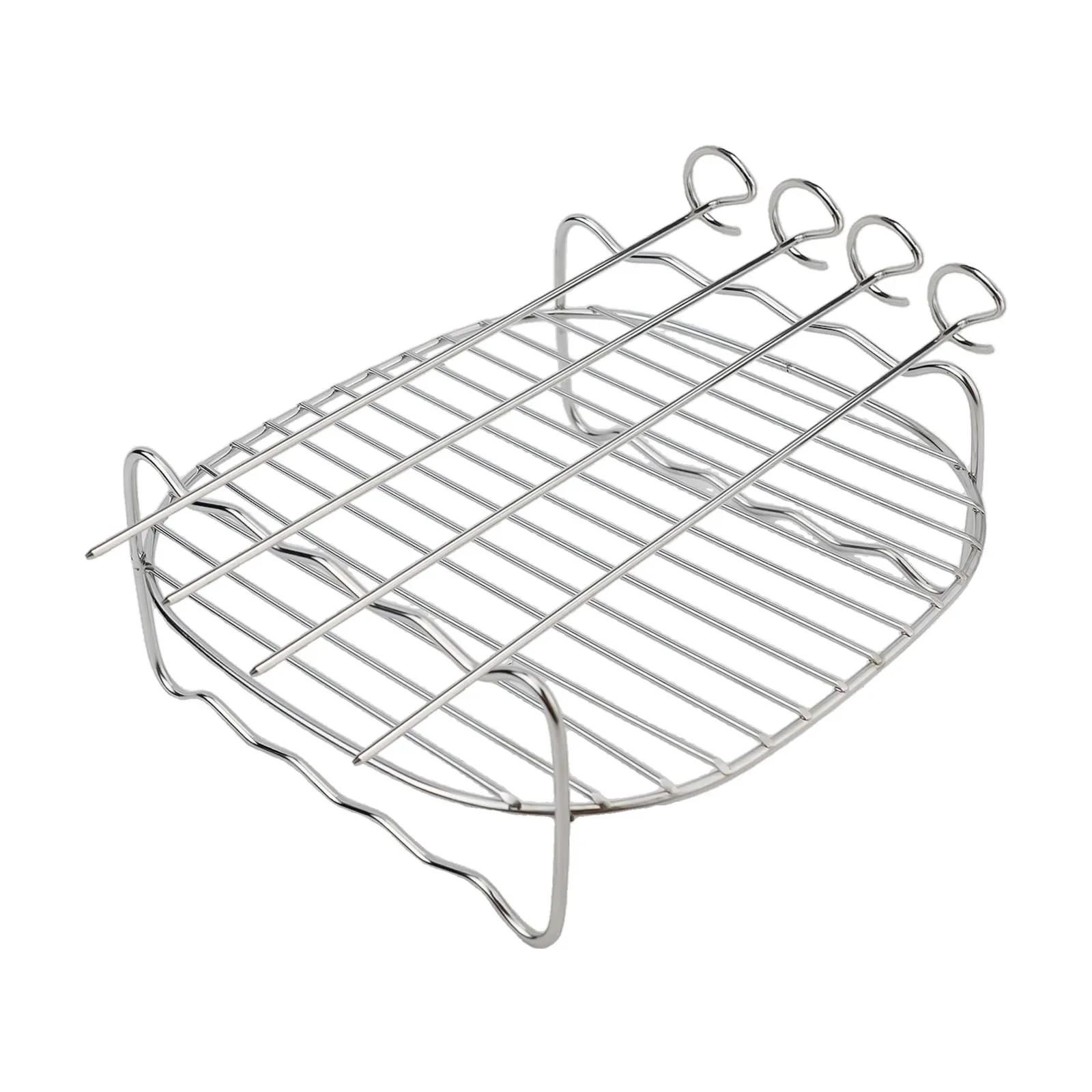 Air Fryer Holder Grill Rack 17.2x7.2cm 7 Inches AirFryer Accessories Baking Double Layer Rack Silver Stainless Steel