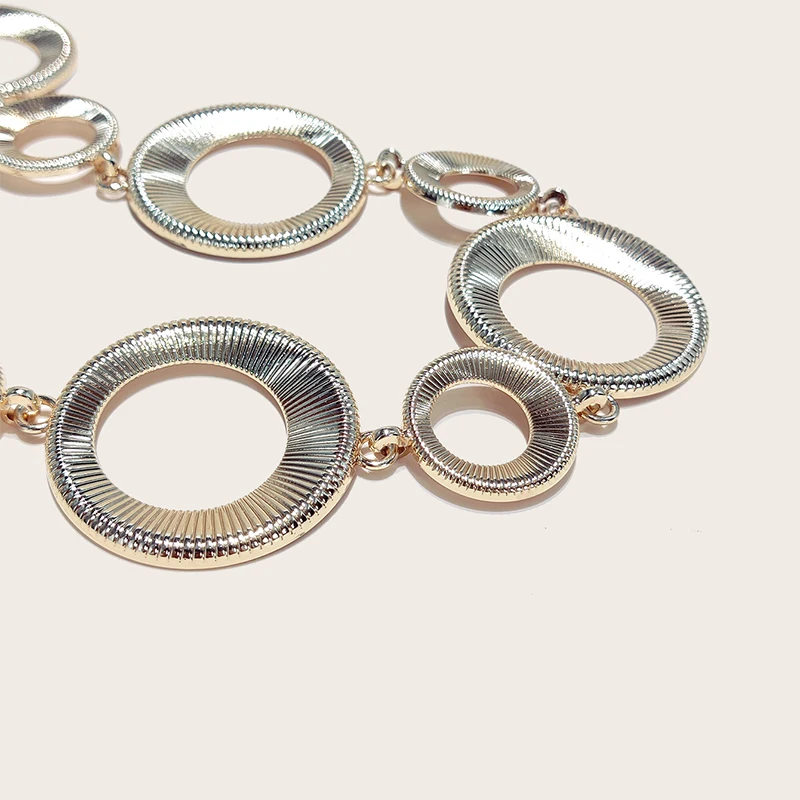 Модная металлическая женская поясная цепочка, регулируемая прочная ретро-круглая поясная цепочка, золото/серебро, резное круглое кольцо, длинный ремень-цепочка