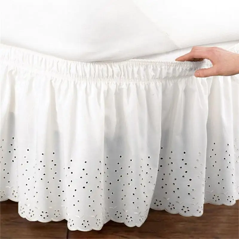 Bed Skirt Wrap Around Easy Fit Cotton Embroider Bedspread Queen Dust Ruffle Mattress Cover 1.5 m Single Bed Skirt