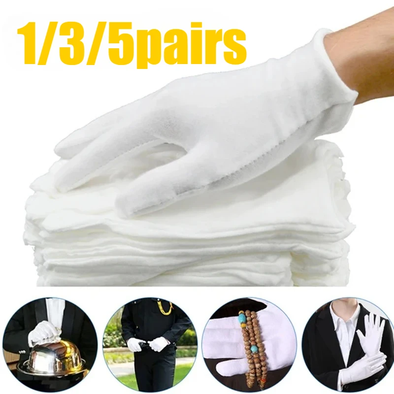 1/3/5 Paar Einfarbige Etikette-Handschuhe aus Weißer Baumwolle für Damen und Herren, Kellner, Fahrer, Juweliere, Fingerhandschuhe, Schweißabsorbierende Handschuhe