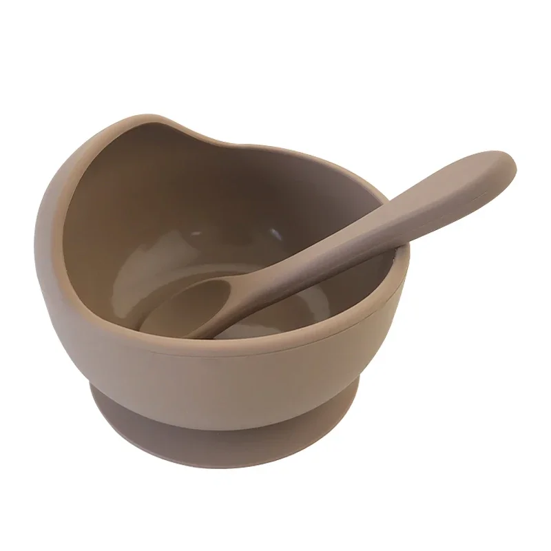 Silicone Baby Feeding Bowl e Spoon Set, Isolamento térmico, Resistente a altas e baixas temperaturas, Recurso de sucção