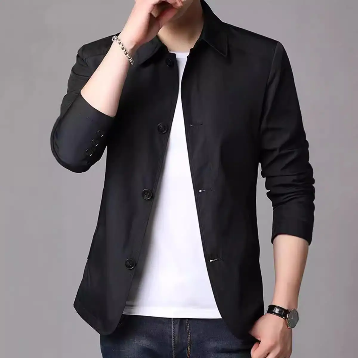 

Autumn Men's Long Sve Casual Jaet Collared Versatile Dad Clothes Youthful Polyester Fiber Outerwear for Daily Wear