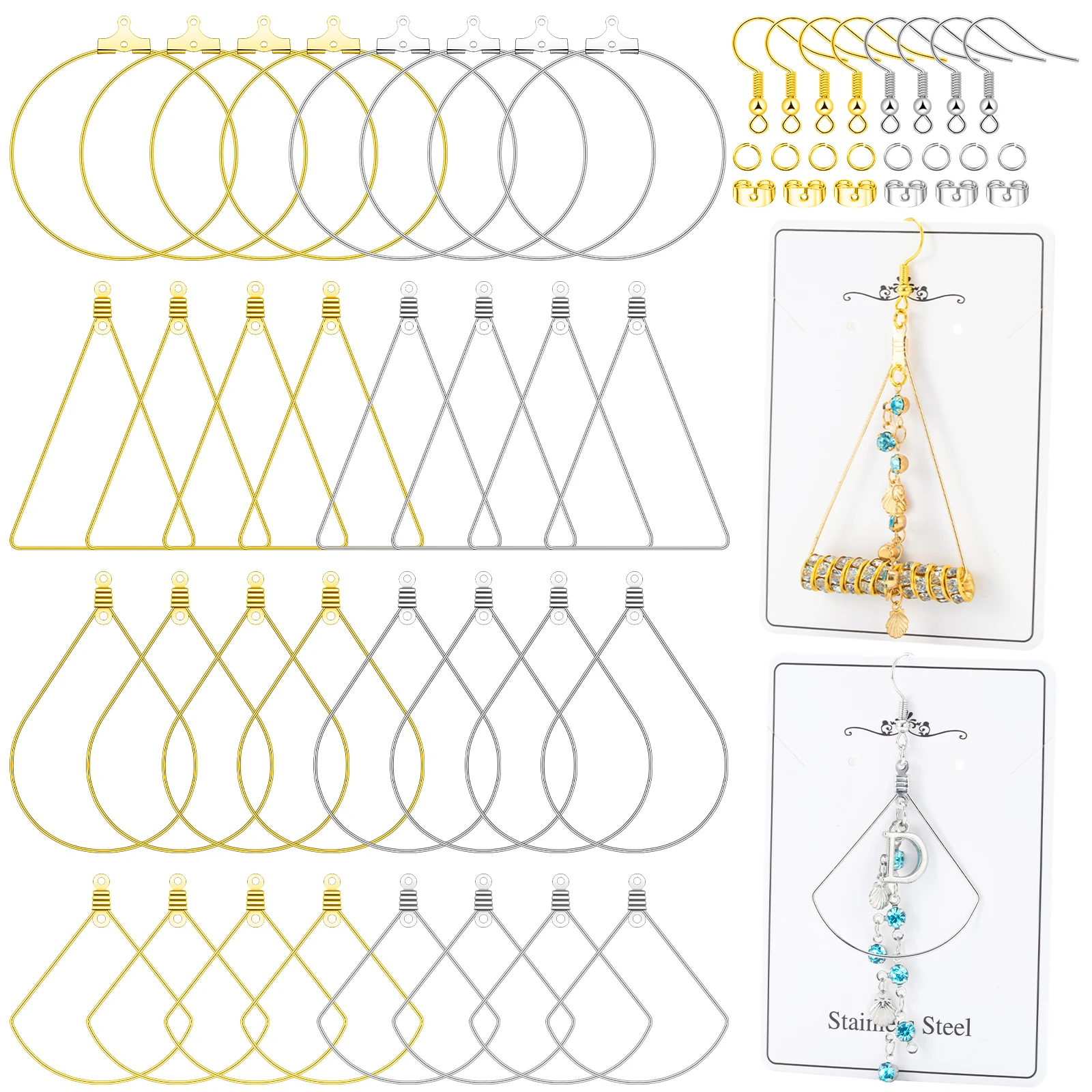 

580 Pieces Gold Earring Hooks for Jewelry Making, Earring Findings Supplies with Earrings Hooks, Backs, Pins and Earring hoop