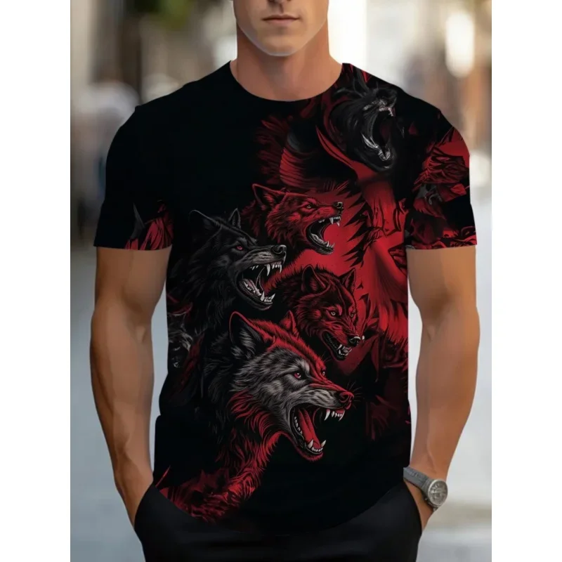 3D-gedrucktes Katzen-, Wolf- und Tiger-T-Shirt für Herren, Tier- und Pflanzen-Grafik-T-Shirts, modische, lässige O-Neck-Sport-Tops, Kurzarm-T-Shirts