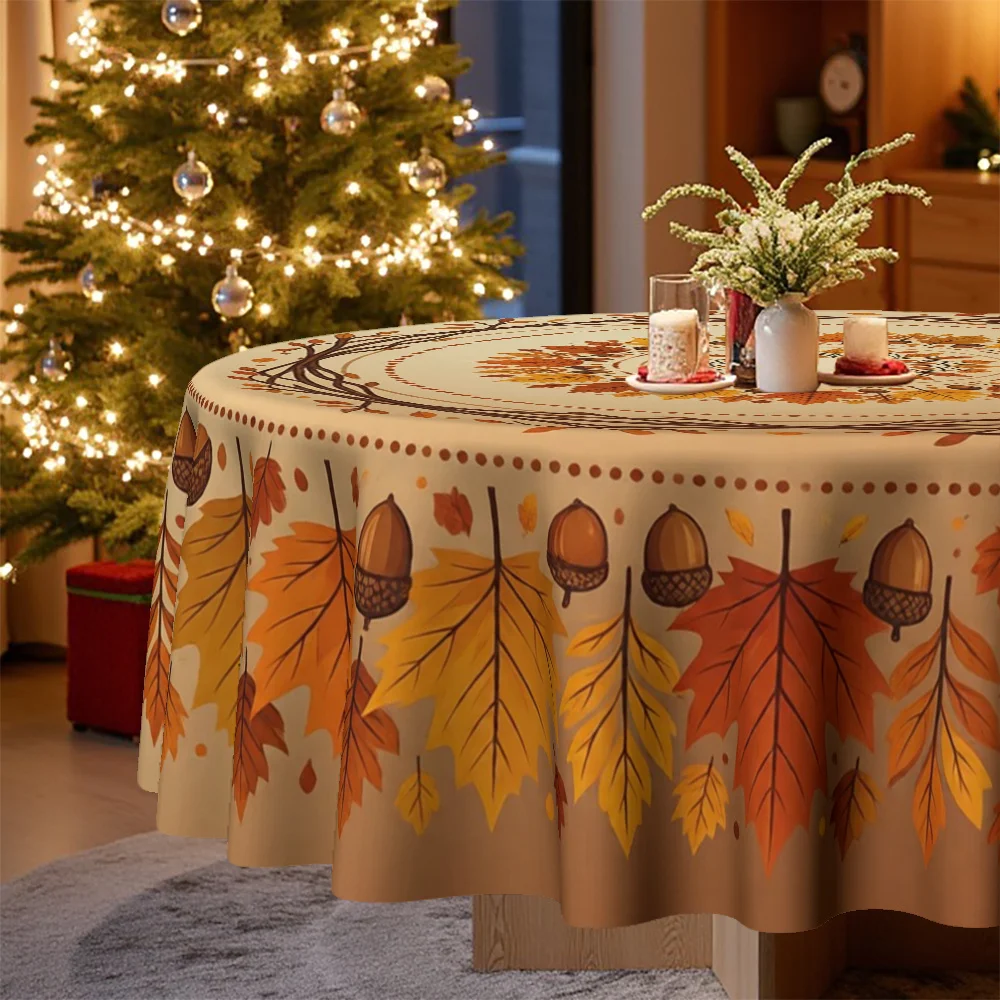 One tablecloth, Thanksgiving theme - Autumn leaves and chestnut round pattern tablecloth, perfect for family dinnerszyc