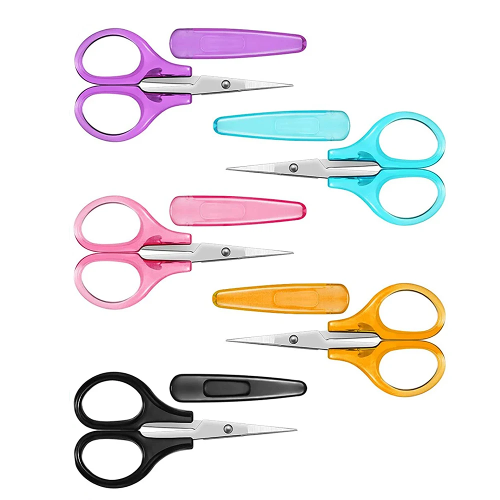 1PCSmall Craft Scissors Stainless Steel Embroidery Scissors with Protective Cover Straight Tip DIY Paper Cutting Sewing Trimming