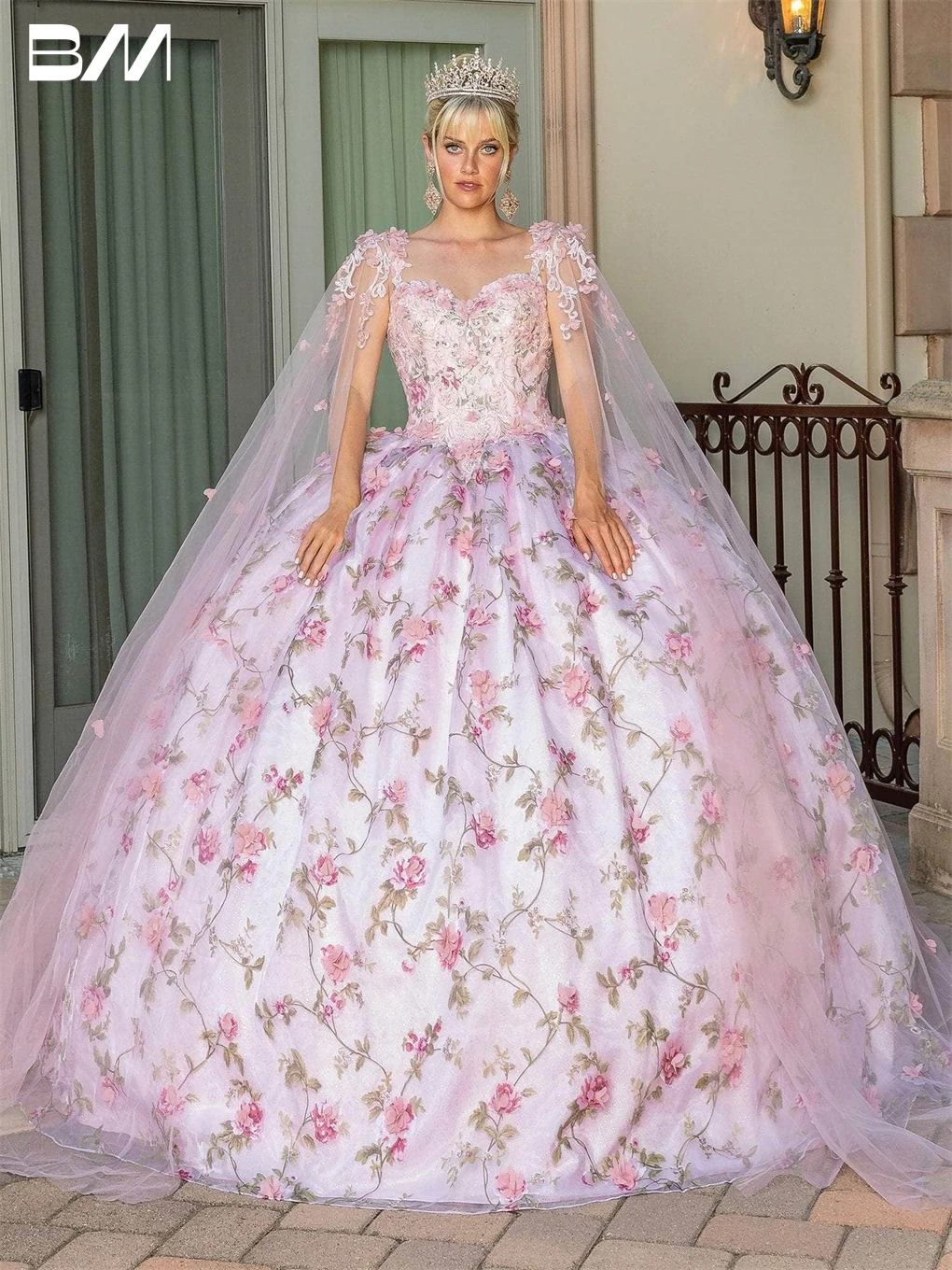 

Princess Floral Printed Ball Gown Quinceanera Dress 2023 With Cape Vestidos De 15 Quinceañera Cocktail Dresses Vestidos De Baile