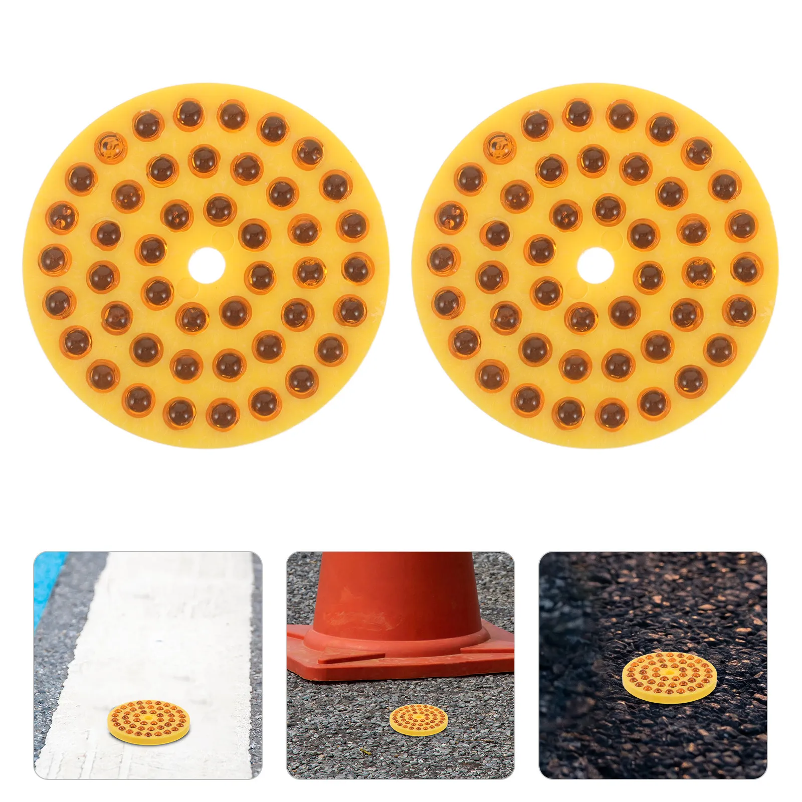 10Pcs Road Reflectors Pavement Markers Yellow 1.5x1.57 Round Reflective Driveway Markers Heavy Duty Night Visibility Road Marker