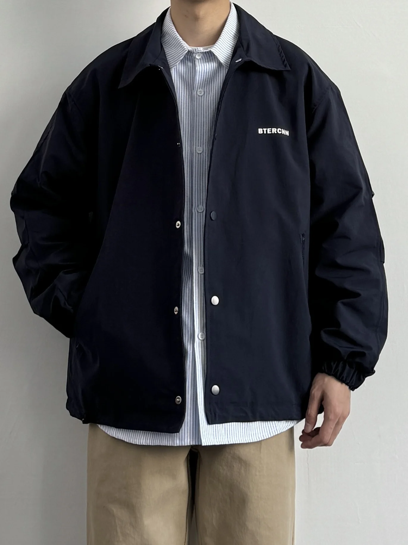 

Мужская куртка в стиле американского ретро, свободного кроя, с воротником и молнией, для весны и осени, из полиэфирного волокна, с длинными рукавами