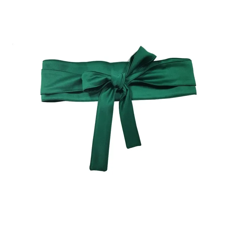 حزام عريض من الحرير مناسب تمامًا للنساء على الطراز الكوري، حزام خصر بلون سادة، حزام خصر بعقدة على شكل فيونكة