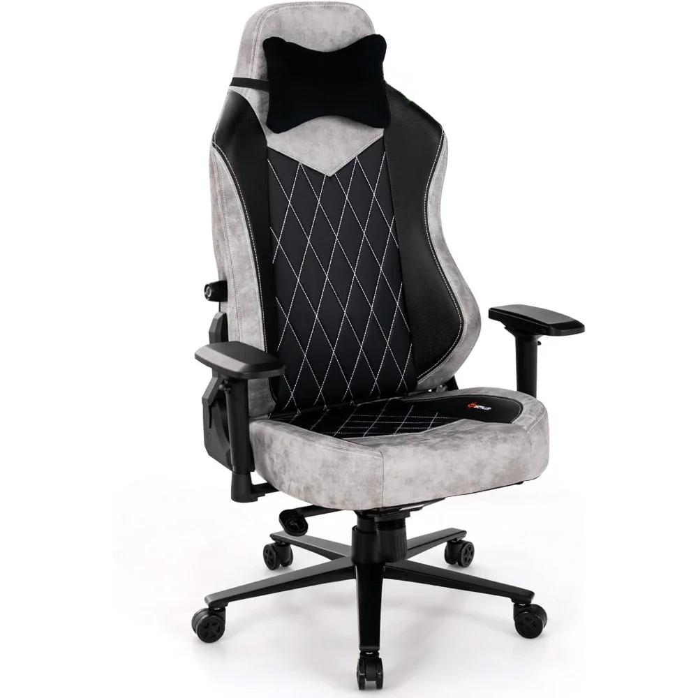 

Gaming Chair, 360° Swivel Height Adjustable Computer Gamer Chair with Adjustable Lumbar Support, 4D Armrest, Wide Seat, Headrest