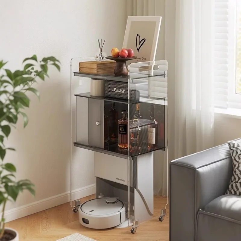 Acrylic sweeping robot shelf movable modern simple Narwal cabinet transparent side few living room small side cabinet