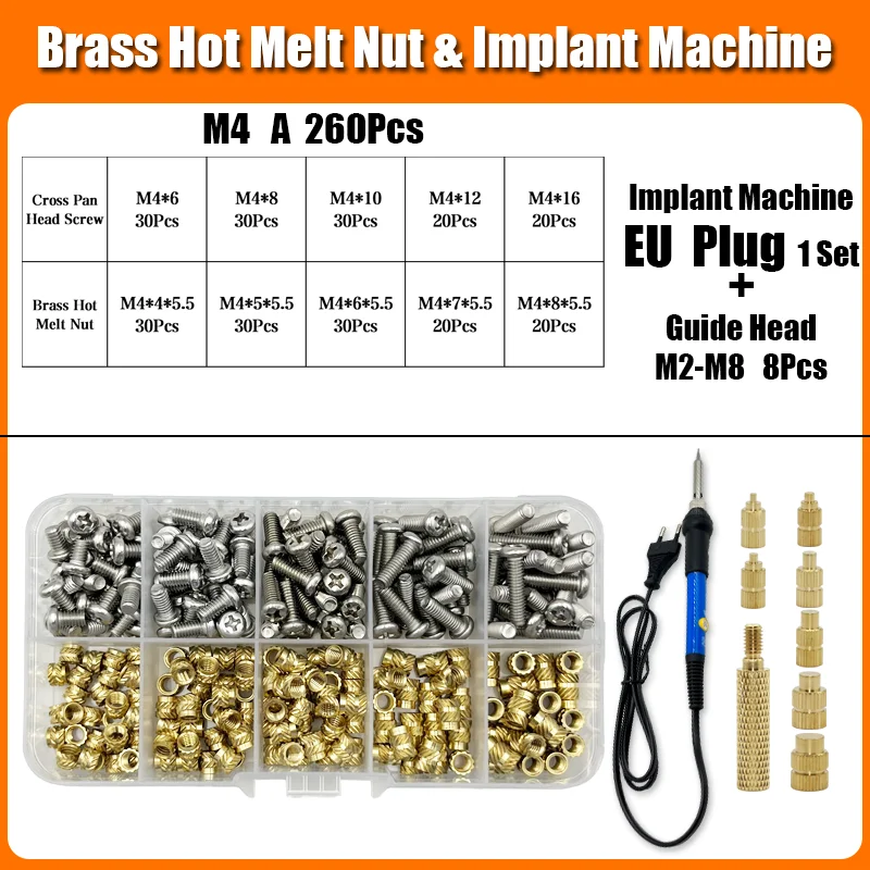 Messing Hot Melt Gewinde einsatz Mutter Eisens pitze 3D-Drucker Zubehör Heiz mutter Edelstahl Schraube Schraube Einst eck mutter Kit m2 m2, 5 m3 m4 – Detail 17