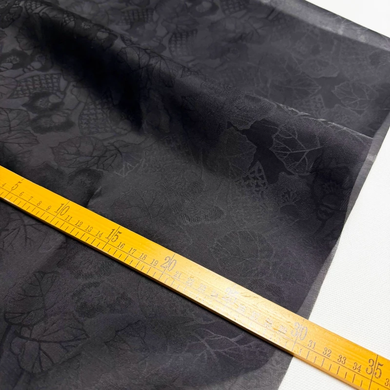 Black Crisp Organza Satin Jacquard Fabric Gourd Pattern Silky Sheer Lightweight Summer for Cardigan Coat DIY Sewing Accessories