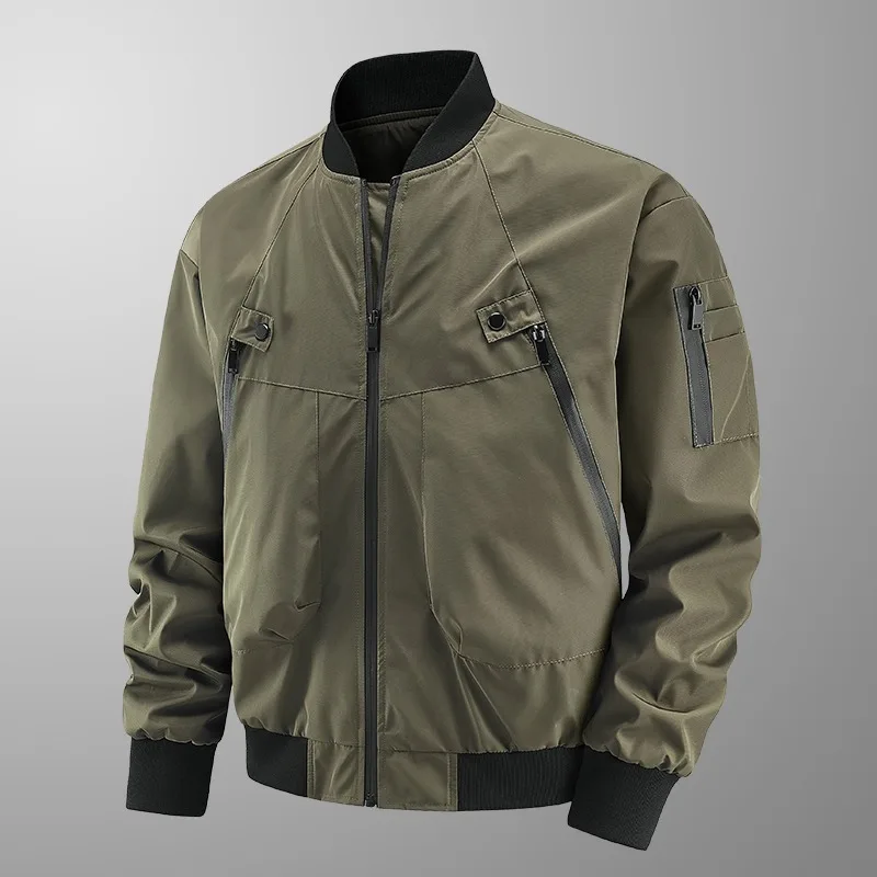 

Spring Autumn Men Bomber Jacket Casual Lightweight Jacket Sports Windbreaker Zip Up Coat Pockets windproof waterproof Outerwear