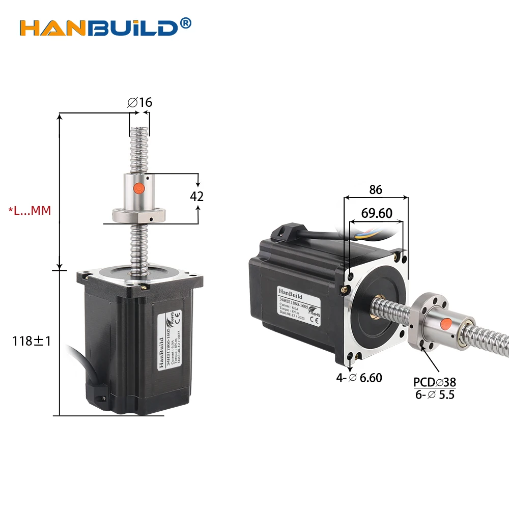 nema34 ballscrew stepper motor 34HS11860-SFU1605 ballscrew torque 8N.M 6.0A 100MM 200mm 300mm For 3D Printer Monitor Equipment