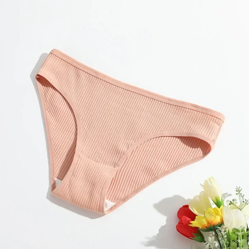 Seamless Panties Ribbed Cotton Briefs Ladies Low Waist Bikini Panty Sports Underwear Girls Breathable Solid Color Underpants