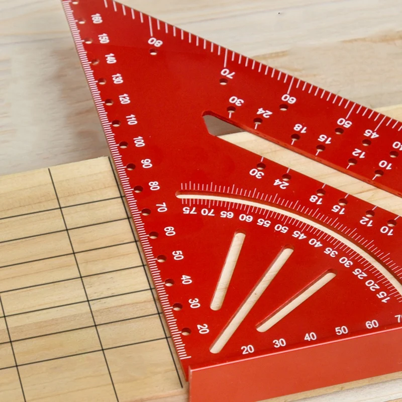 Woodworking Triangle Ruler Aluminum Alloy Woodworking Special Right Angle Ruler 7inch Metric 90 Degree Angle Ruler Red