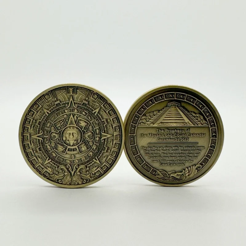1PC Retro Mayan Pyramid Iron Alloy Souvenir Coin Bronze Double-sided Prophecy Of Mayan Metal Lucky Coin Collectible Art Gift