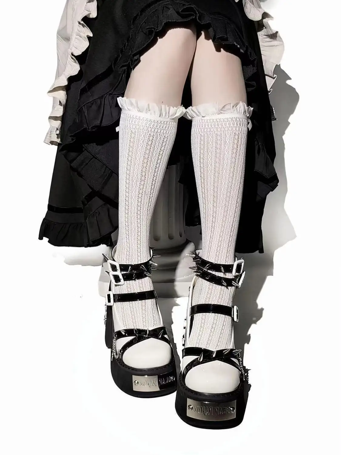 Thorn Evil Girl Shoes Little Bear Pandar Design Shoes T Buckle Shoe Sweet Girls Shoes Rivet Thick Heel High Heels Platform Shoes