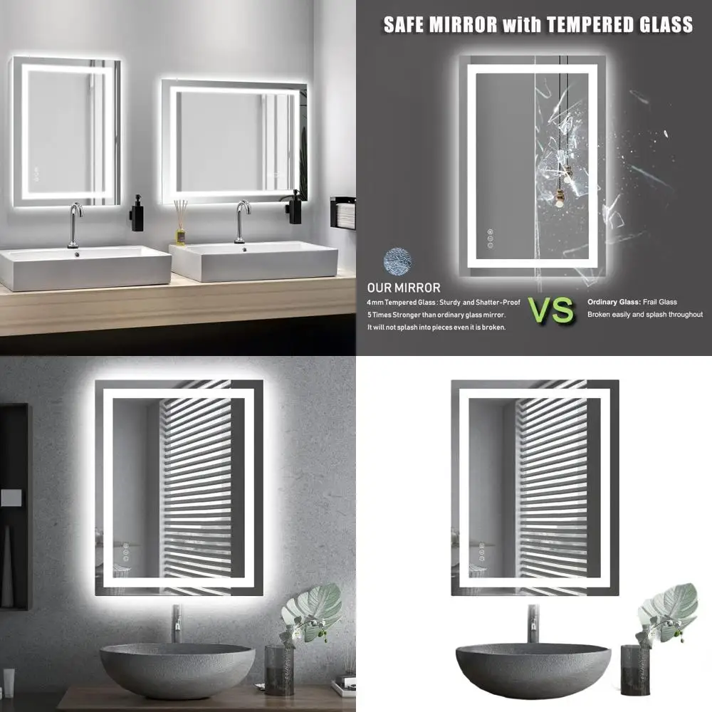 

Светодиодное косметическое зеркало 28x36 с защитой от запотевания, небьющимся, 3-цветным освещением, регулируемой яркостью, функцией памяти